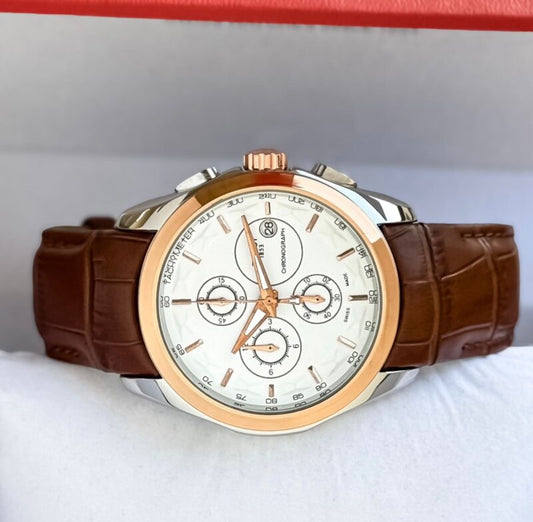 ARP Tis**t Chronograph Watch with White Dial and Brown Leather Strap